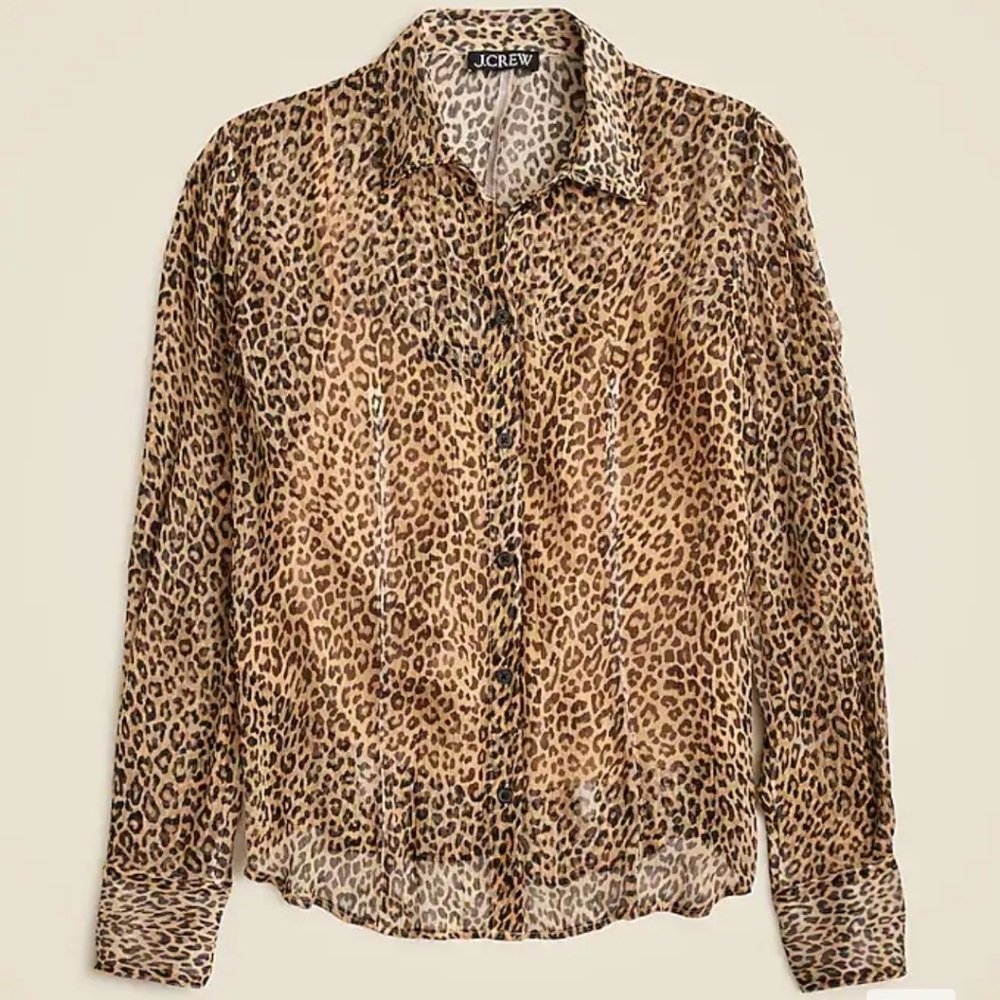 J Crew Sheer leopard-print shirt in crinkle chiffon, 4, NWOT - Picture 2 of 8